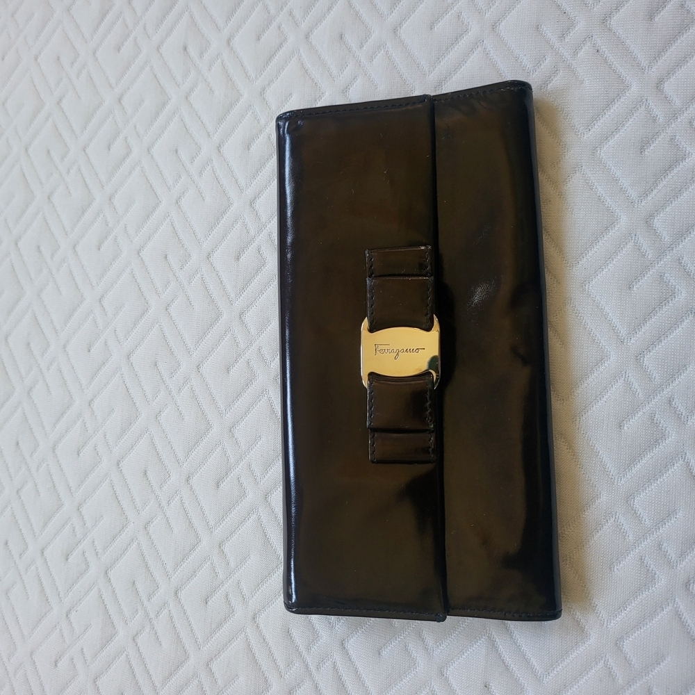 Salvatore Ferragamo Black and Silver Large Wallet Sleek Design